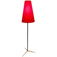 Mid Century Modern Used Red Brass Tripod Kalmar Floor Lamp by 1960, Vienna