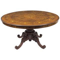 Vintage Burr Walnut Marquetry Dining Table