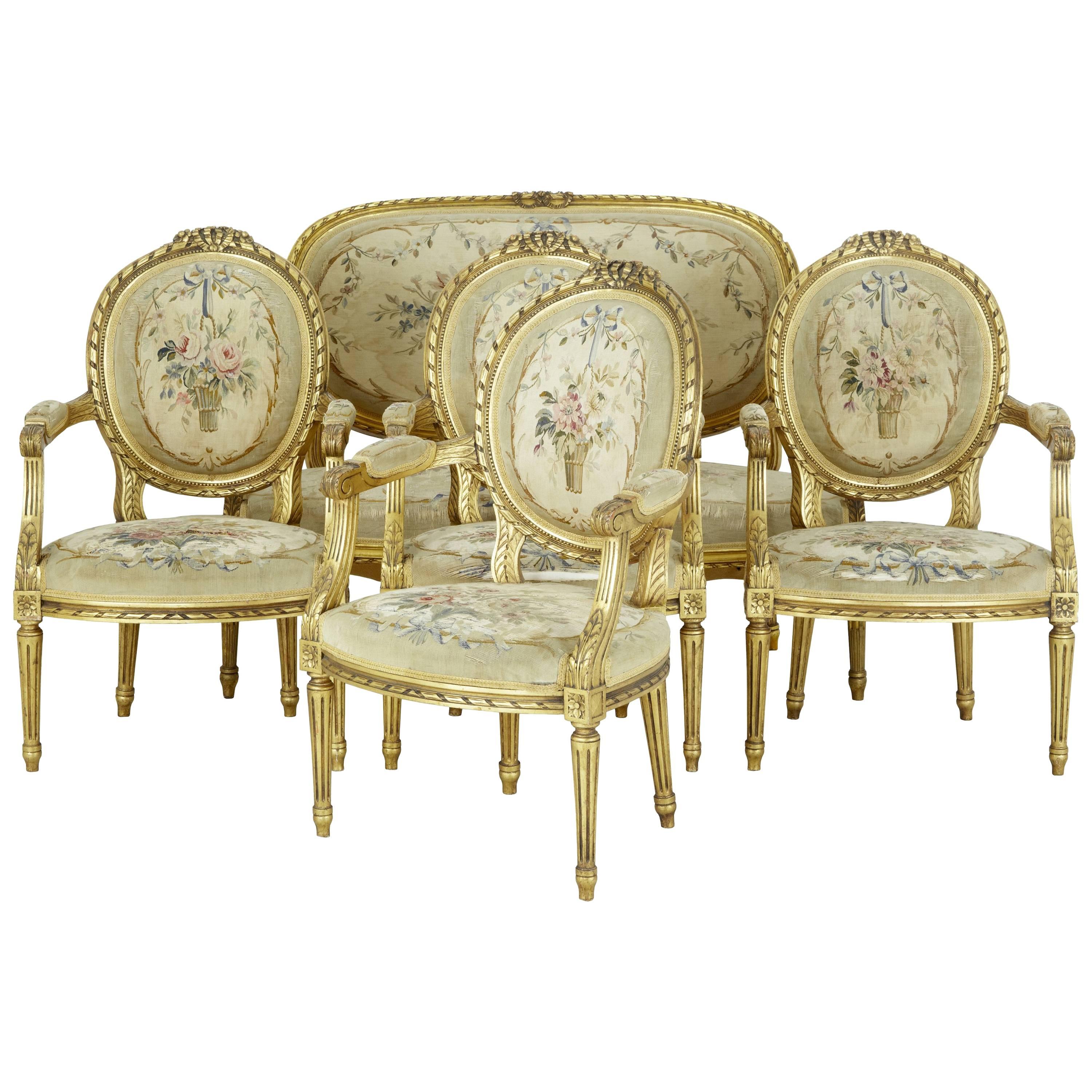 19th Century Five-Piece Carved Wood and Gilt Salon Suite