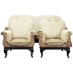 Antique 19th Century Mahogany Three-Piece Suite Armchairs Sofa