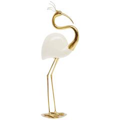 Decorative Crane Sculpture in Brass and Ceramic, Italy, 1970