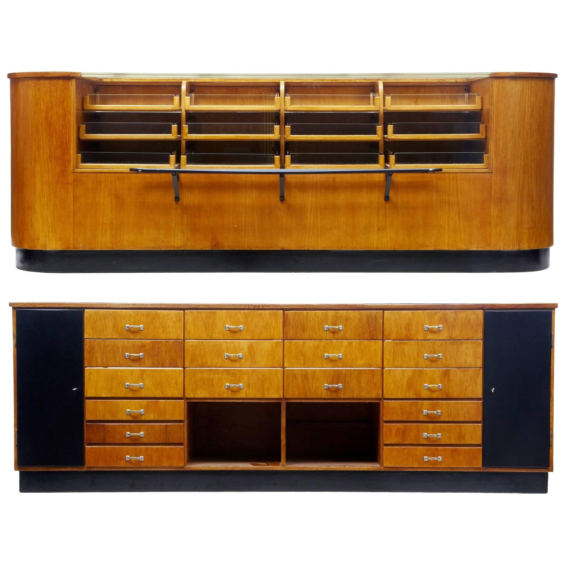 Rare Art Deco Oak Shop Display Haberdashery Counter