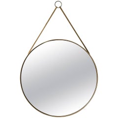 Round Mirror in Pine and Leather Model nr 103 by Glasmäster in Sweden
