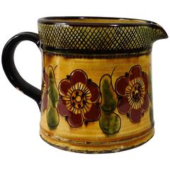19th Century French Pottery Red Flowers Pitcher Savoie