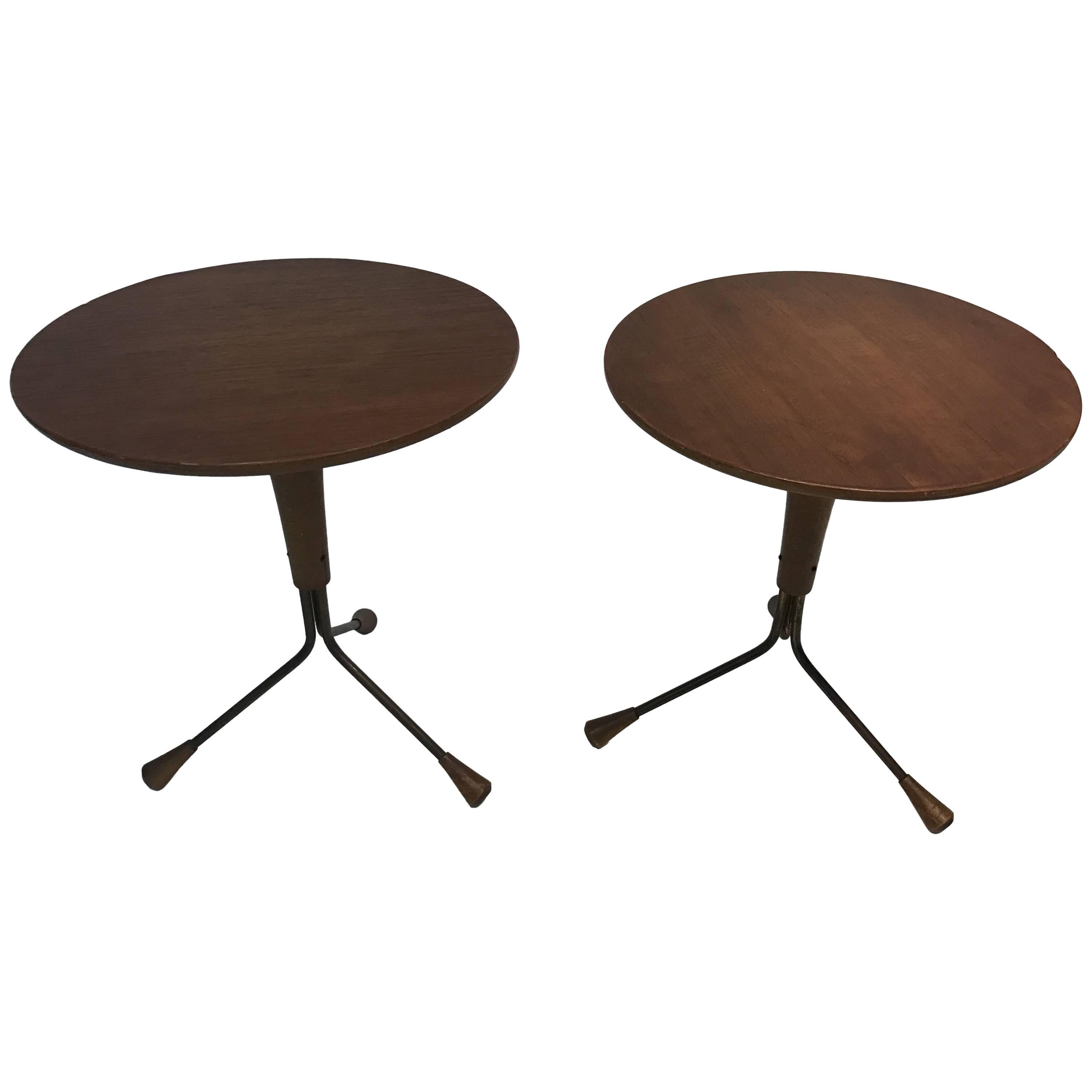 Great Pair of Adjustable Side Tables with Tripod Bases in the Style of Gio Ponti