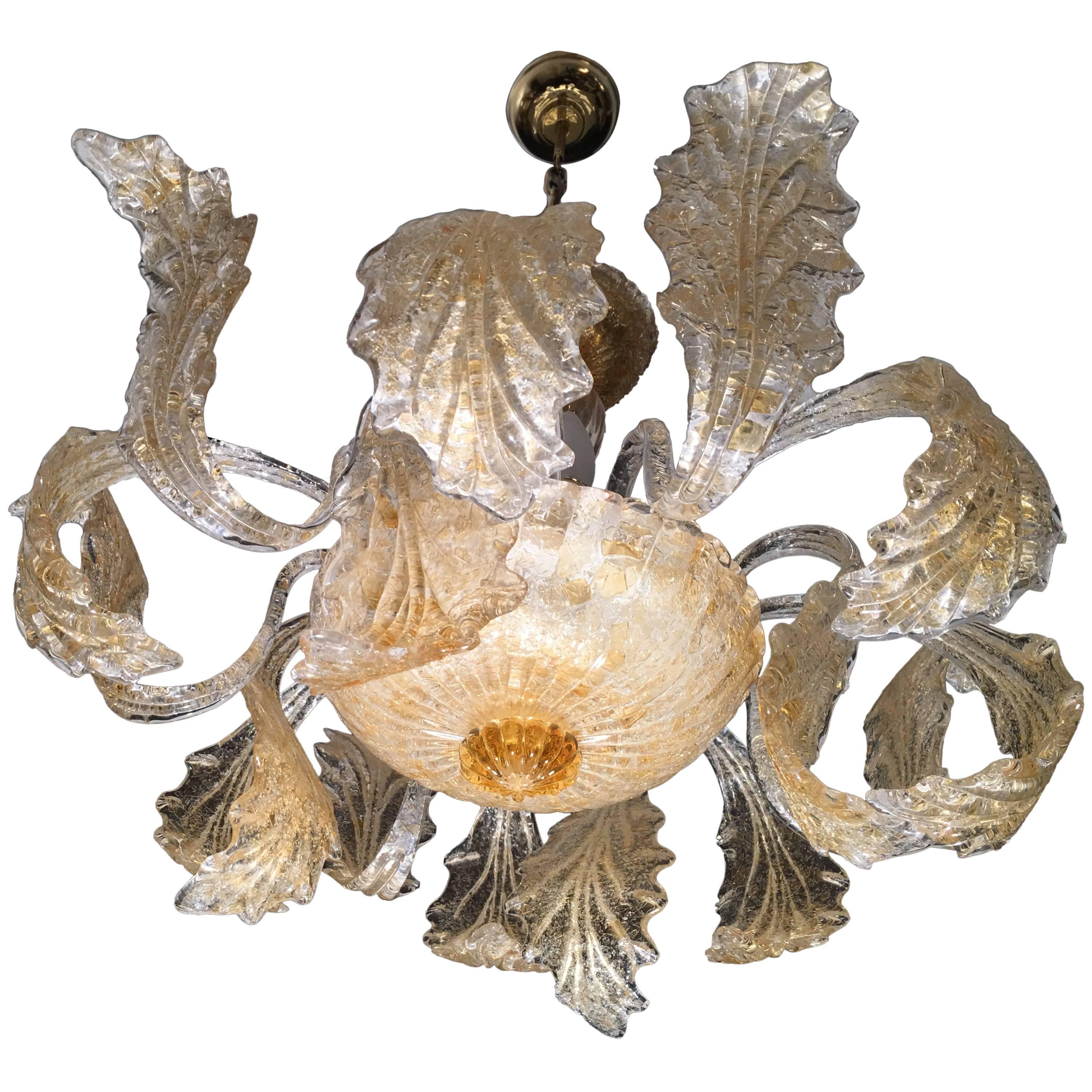 Gold Royal Chandelier by Barovier & Toso, 1980s For Sale