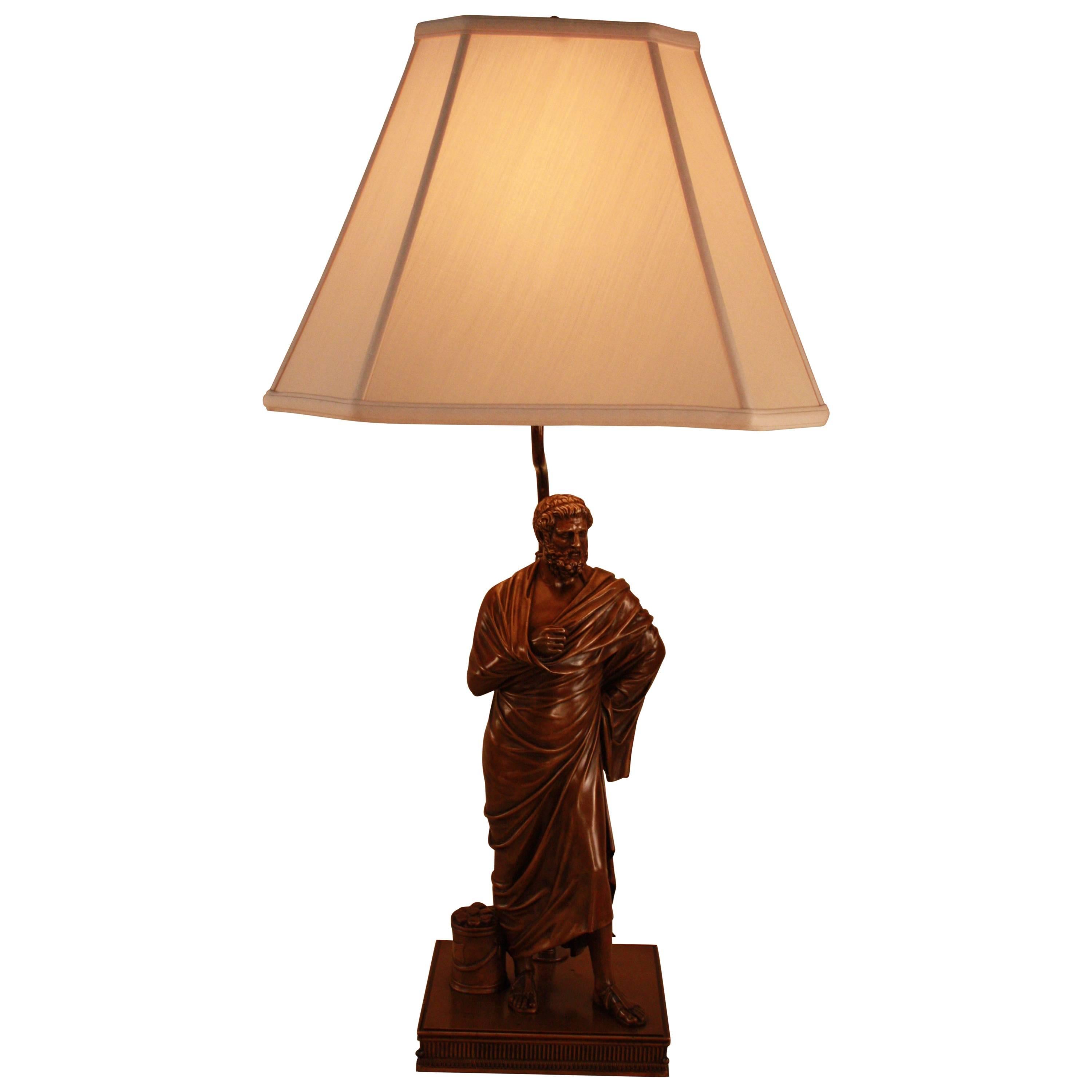 19th Century French Bronze of Classic Style Greek Philosopher Table Lamp