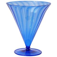 Large Art Deco Soffiati Venini Murano Blue Glass Vase Design by Martinuzzi