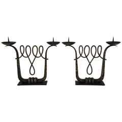 Fine Pair of Art Deco Wrought Iron Candelabra by Zadounaïsky, 1930 6