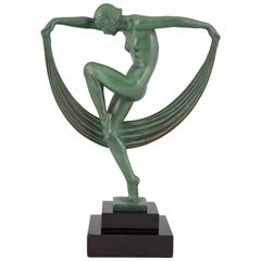 Sculpture française Art déco d'une danseuse nue en foulard par Denis, 1930