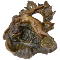 French Art Nouveau Bronze Inkstand with Nude Venus, 1900
