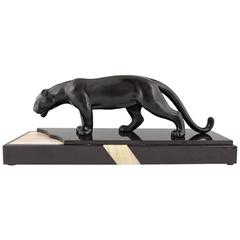 French Art Deco Sculpture of a Drinking Panther by Luc, 1930