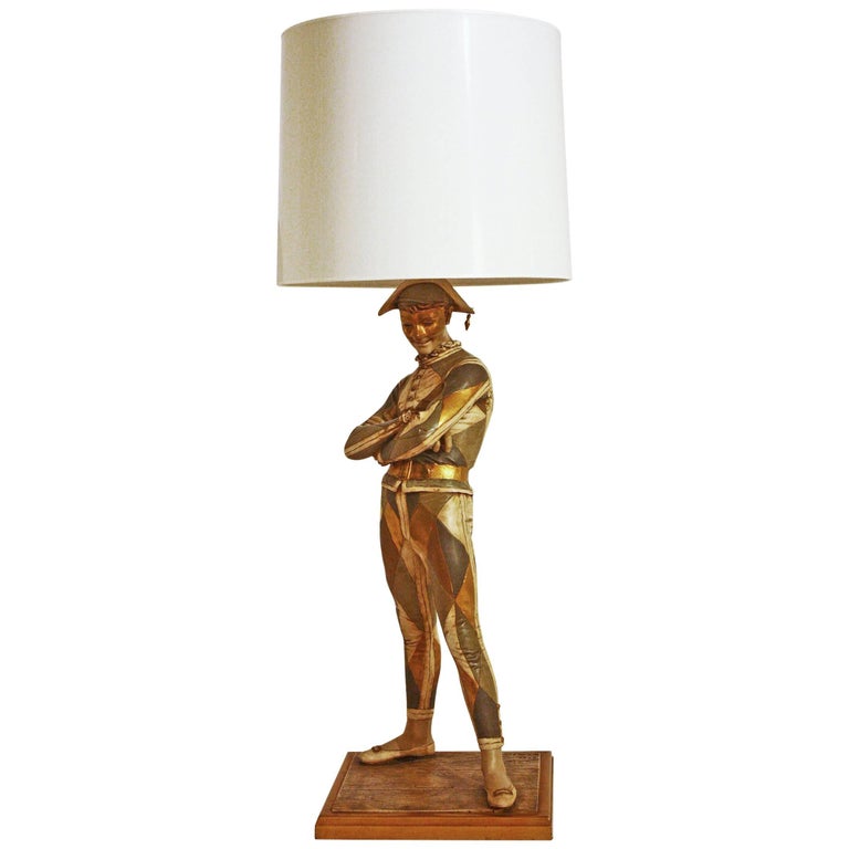 Marbro Harlequin Figural Lamp with Glass Beaded Shade For Sale at 1stdibs