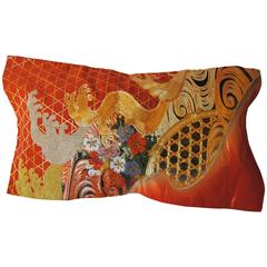 Lumbar Pillow Cut from a Vintage Japanese Silk Embroidered Wedding Kimono