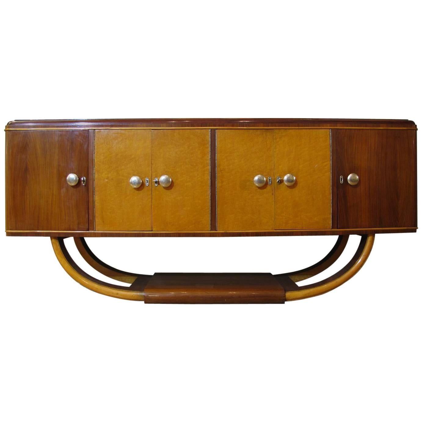 Italian Mid-20th Century Art Deco Credenza or Buffet in Palisander and Maple