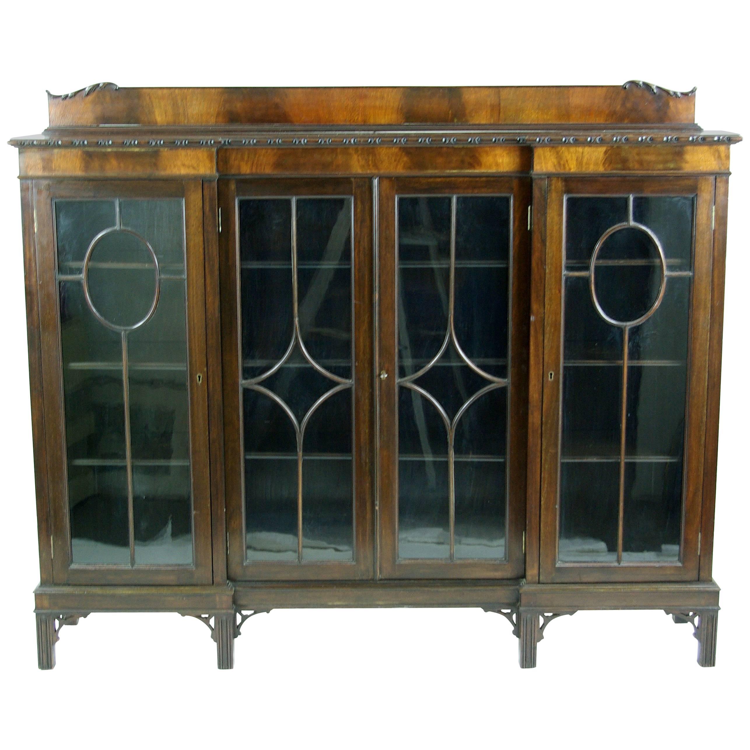 Antique Scottish Four-Door Inverted Mahogany Bookcase, Display, Curios Cabinet