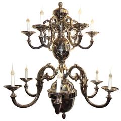 Wonderful Large Polished Nickel Bronze 12 Light Mid-Century Modern Chandelier