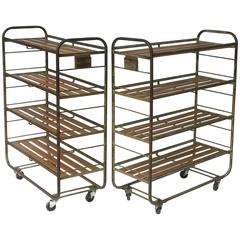 French Industrial Rolling Racks of Steel and Wood, Two Available 5