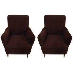 Pair of Gio Ponti Style Mid Century Modern Arm Lounge Chairs