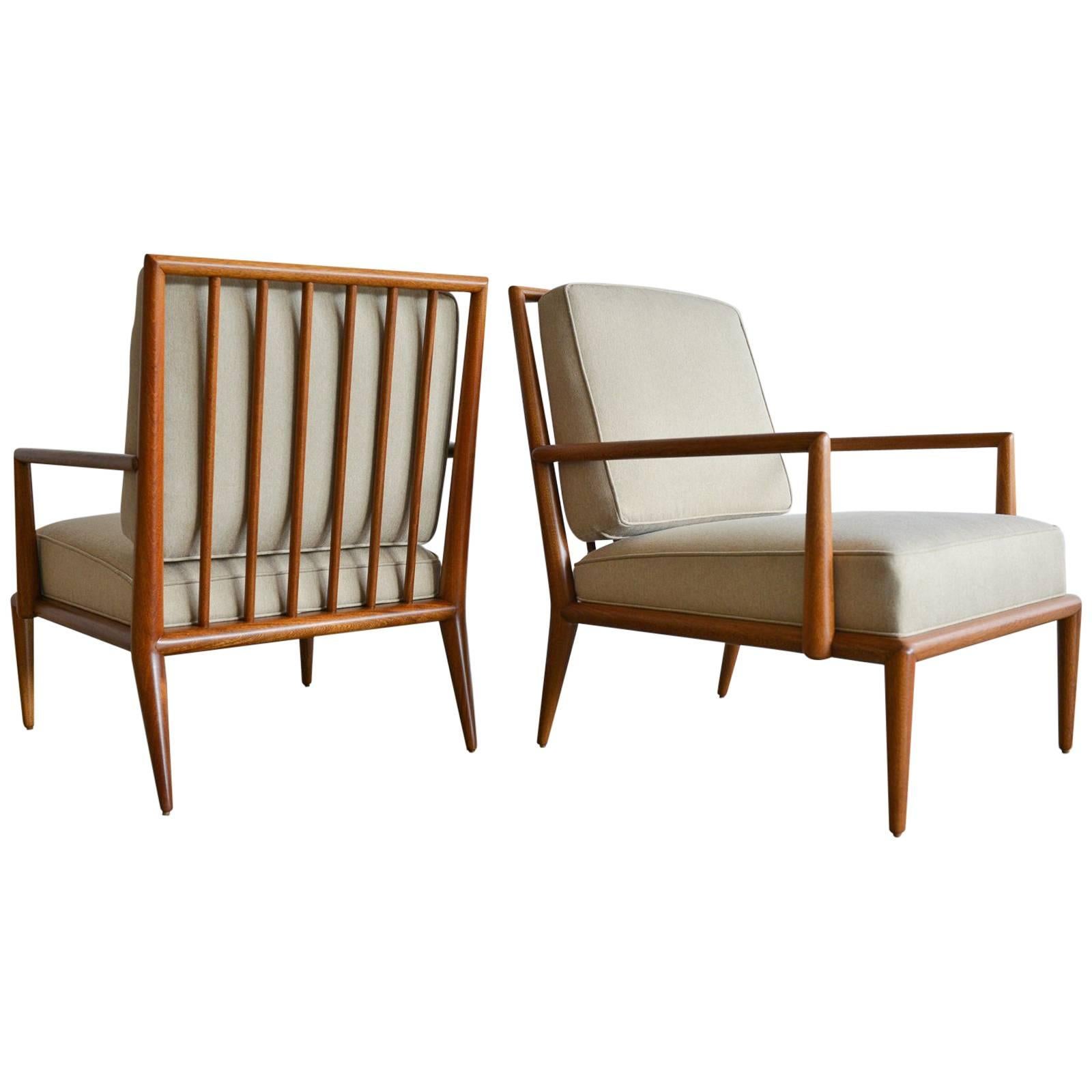 Pair of T.H. Robsjohn-Gibbings Spindle Back Lounge Chairs, circa 1950
