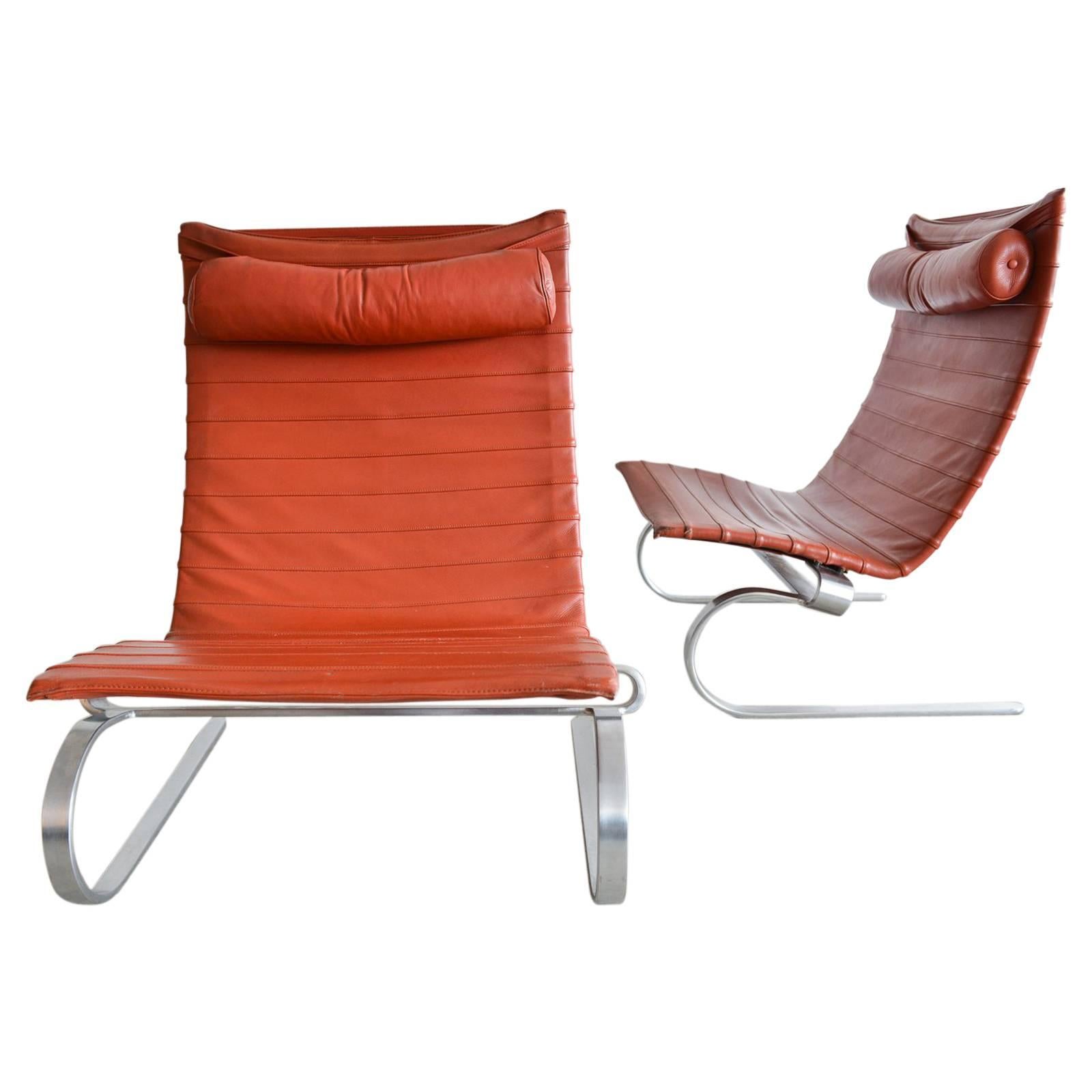 Pair of Poul Kjærholm PK20 Leather Lounge Chairs