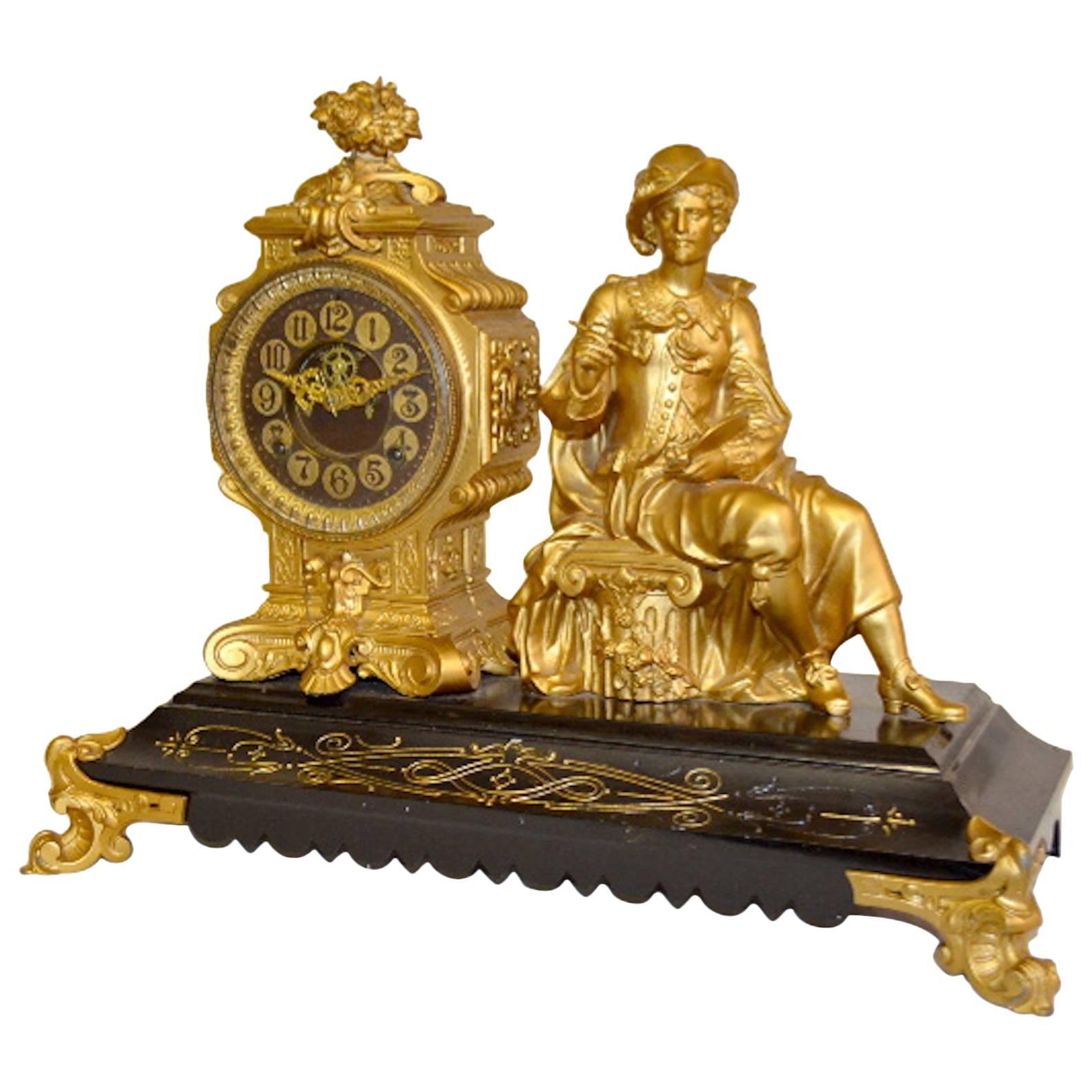 Antique Ansonia Statue Clock, "Rembrandt" T&S For Sale at 1stDibs