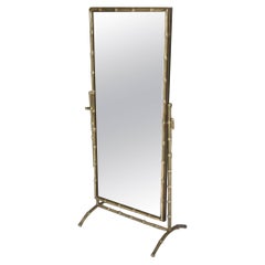 French Bagues Faux Bronze Bamboo  Cheval Floor or Table Mirror