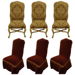 Vintage Set of Six Paint Decorated High Back Dining Chairs