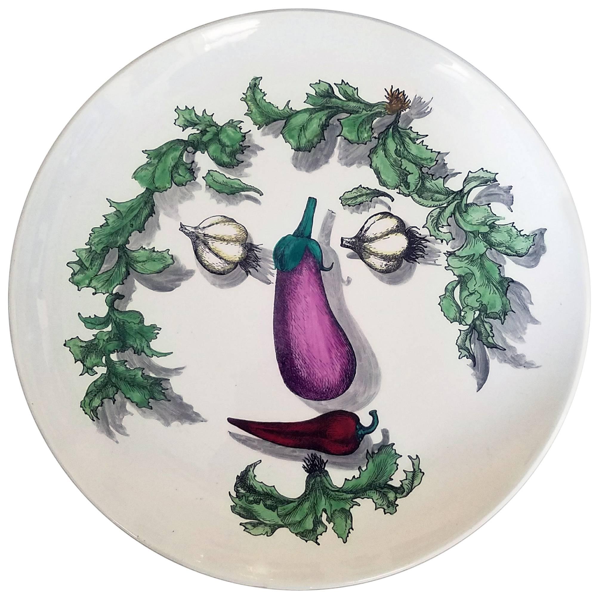 Piero Fornasetti Vegetable Face Ceramic Plate, Arcimboldesca Pattern