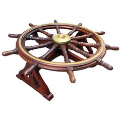 Antique 18th Century English Mahogany Frigate Ship's Wheel Coffee Table