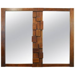 Mid-Century Modern Lane 'Paul Evans' Style Brutalist Walnut Double Mirror