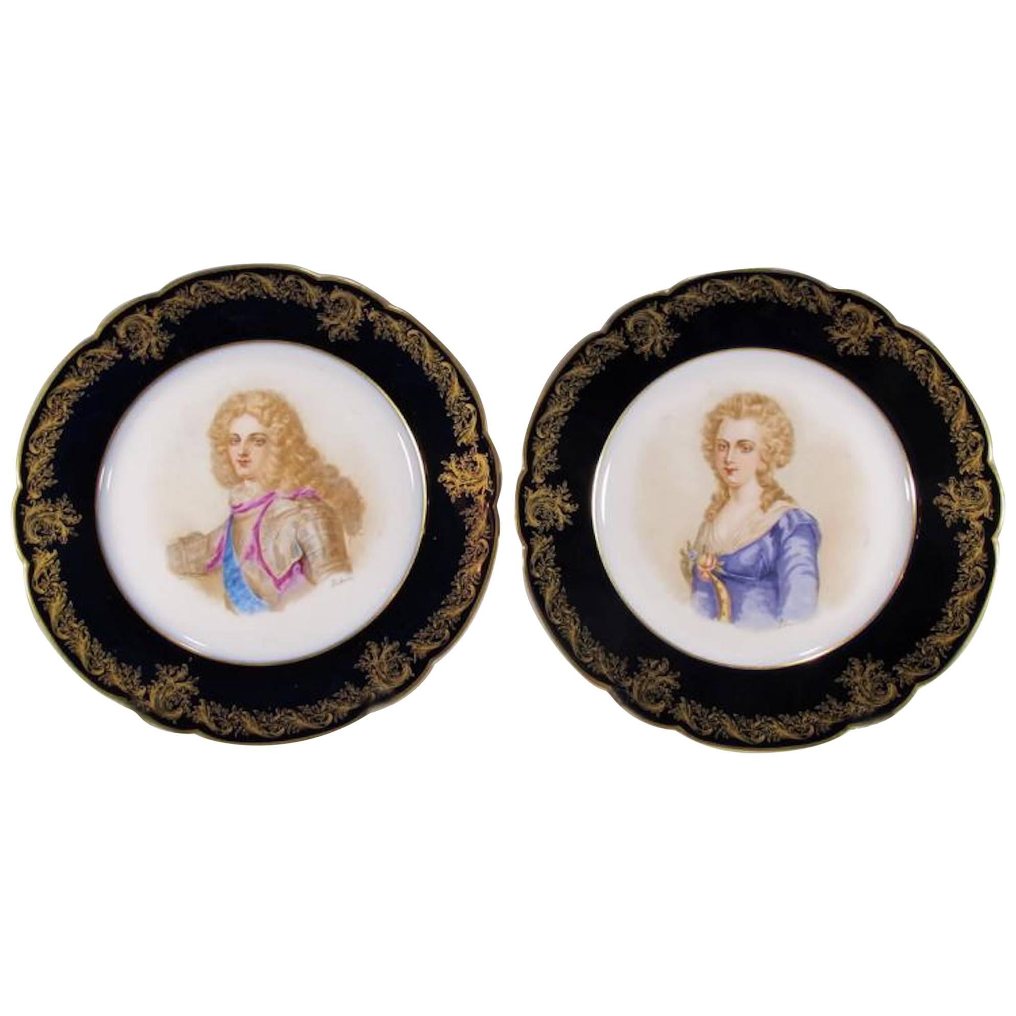 19th Century Antique Pair of French Sevres Porcelain Plates, Signed For Sale