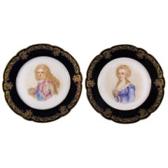 19th Century Antique Pair of French Sevres Porcelain Plates, Signed