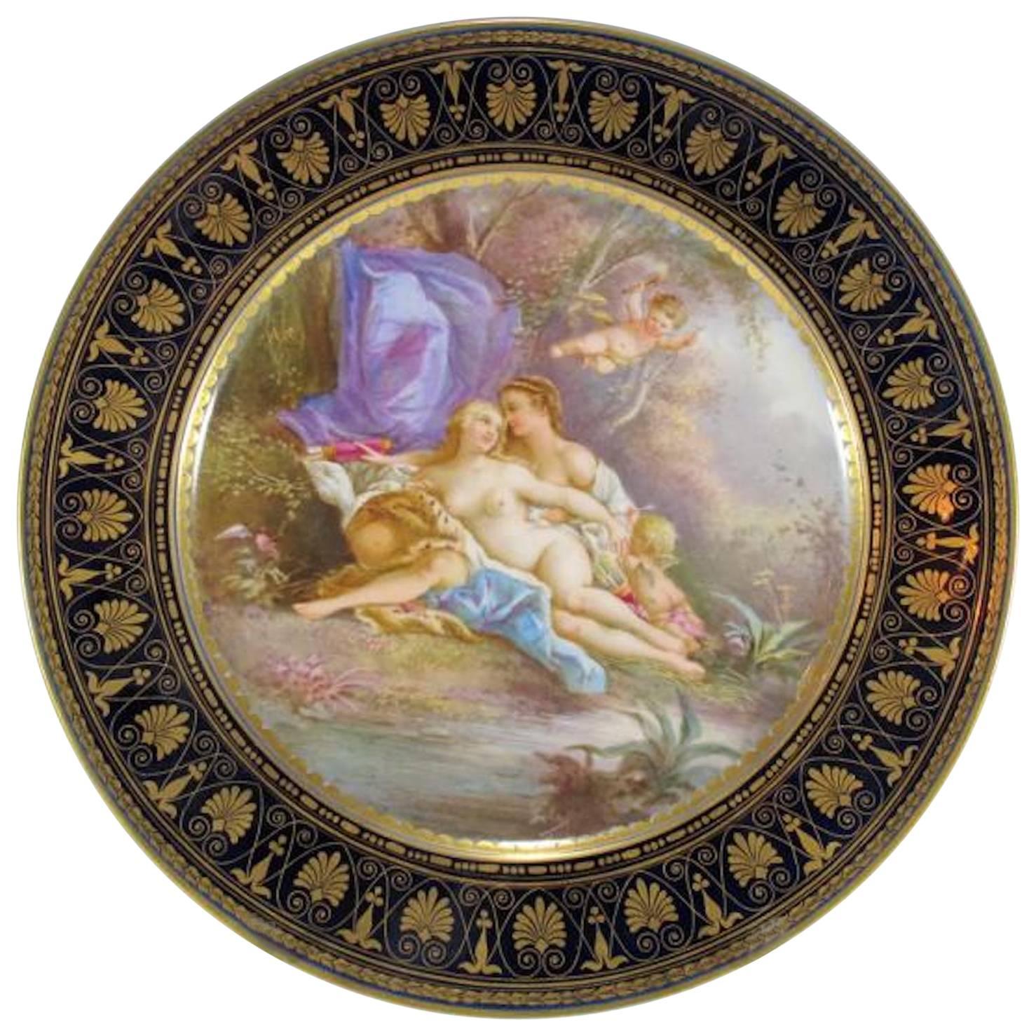 19th Century Antique French Sevres Porcelain Plate, Signed For Sale