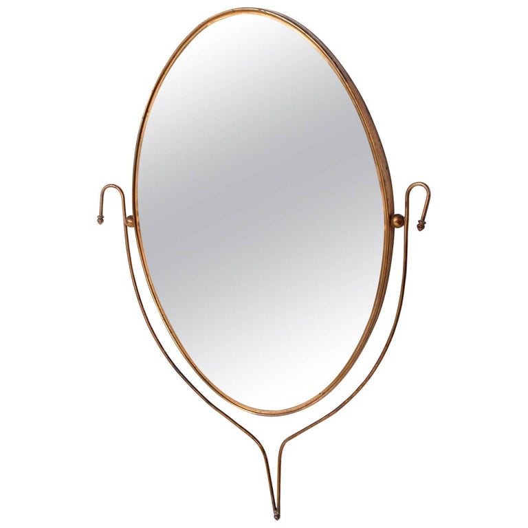 MidCentury Modern Italian Brass Oval Mirror For Sale at 1stDibs
