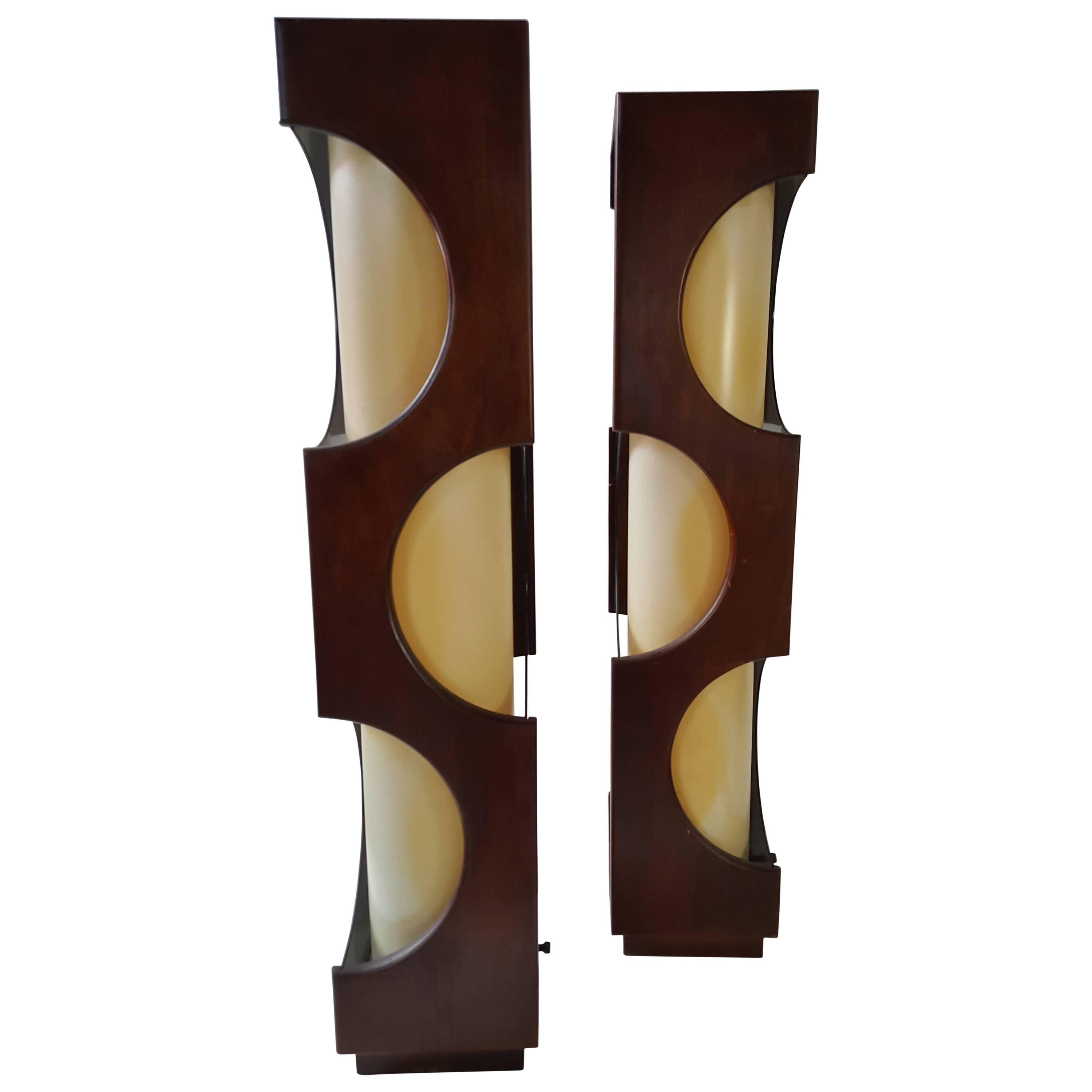 Pop Modernist Sculptural Walnut and Acrylic Table Lamps by Modeline