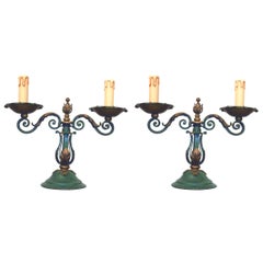 two Art Deco Wrought Iron Table Lamps, circa 1940