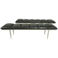 Pair of Dark Charcoal Leather and Aluminium Benches