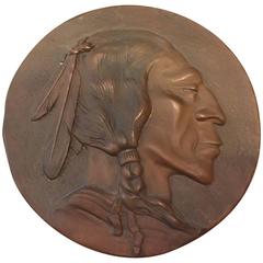 Unique Bronze Indian Head Plaque James Earle Fraser Buffalo Nickel Medallion