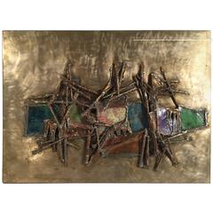 Abstract Enameled Copper Metal Wall Sculpture