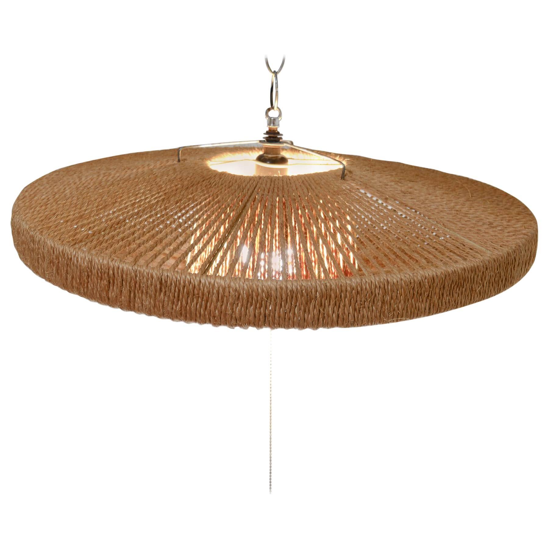 Playful Fog and Morup Woven Jute and Teak Flying Saucer Hanging Pendant
