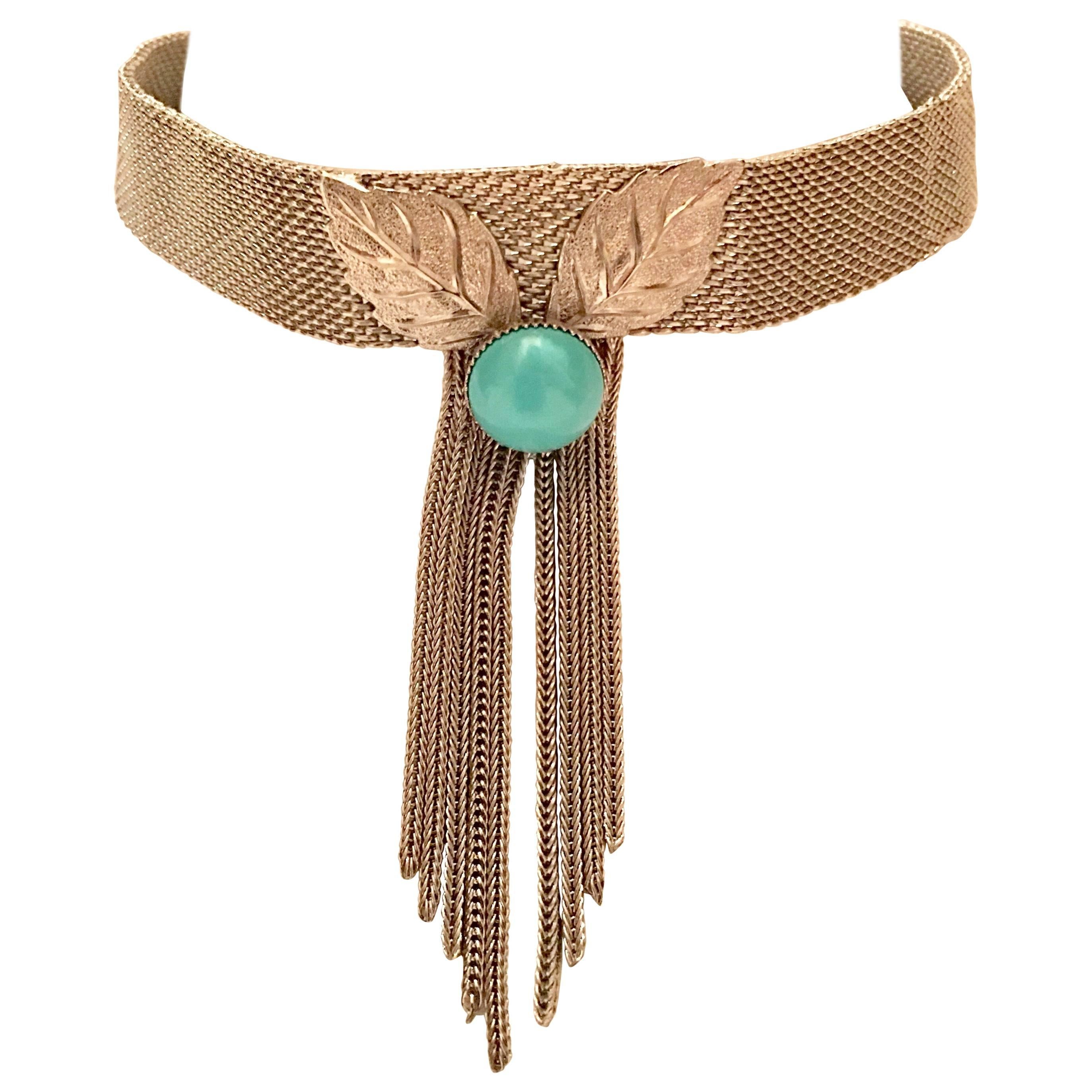 1970s Hobe Silver and Turquoise Choker Necklace