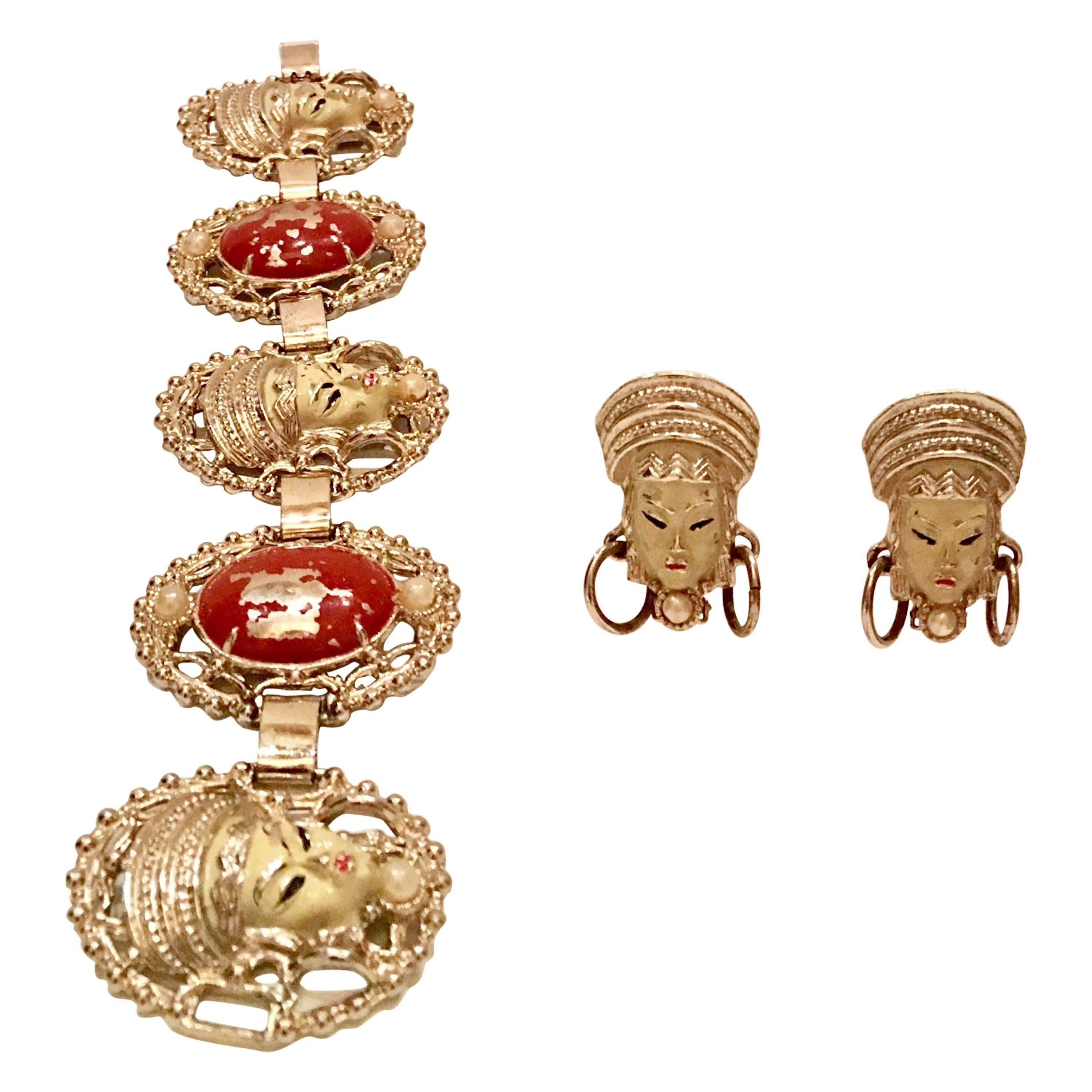 Vintage Selro Asian Princess Demi Parure Bracelet and Earrings For Sale