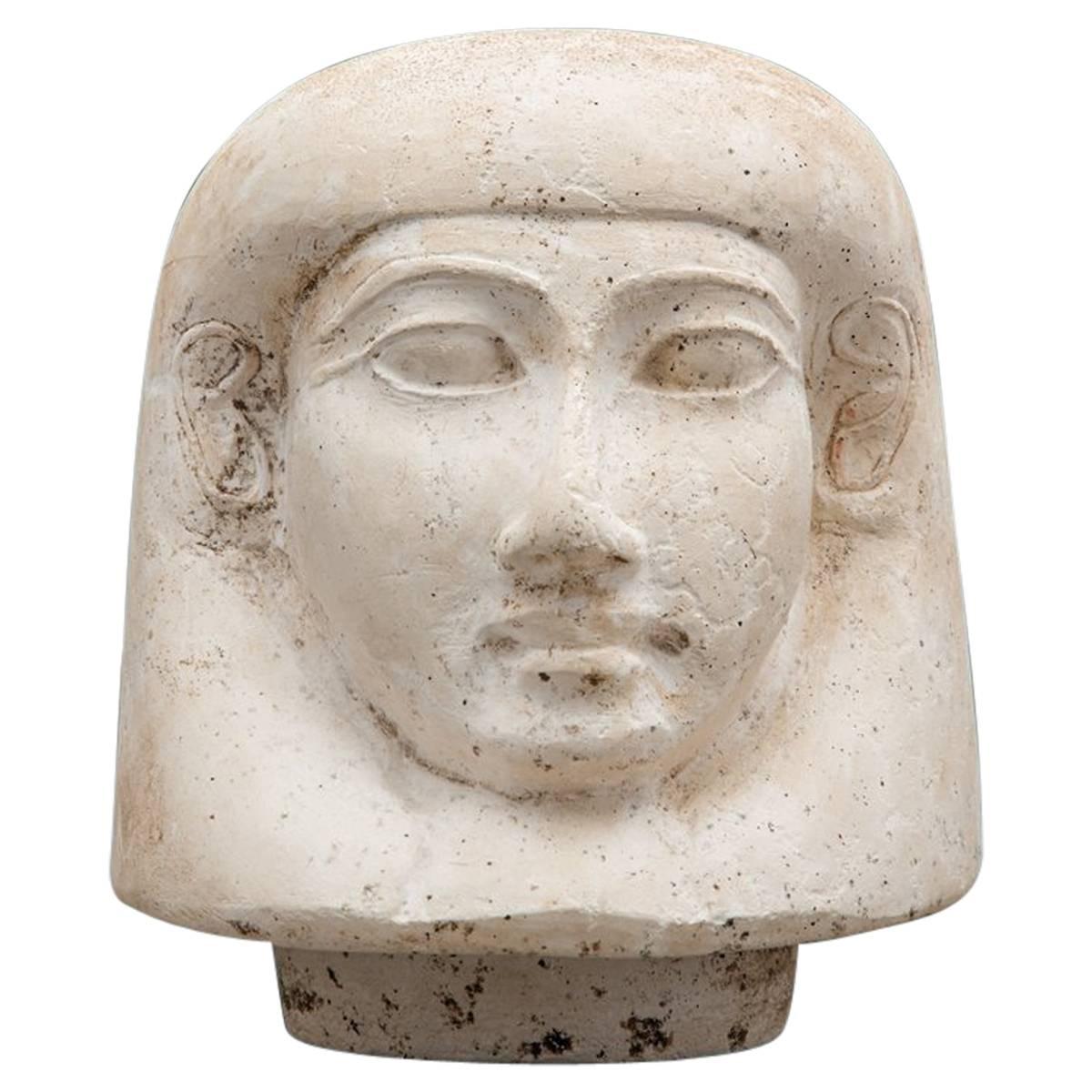 18th Dynasty Limestone Lid from a Canopic Jar Depicting Imsety For Sale