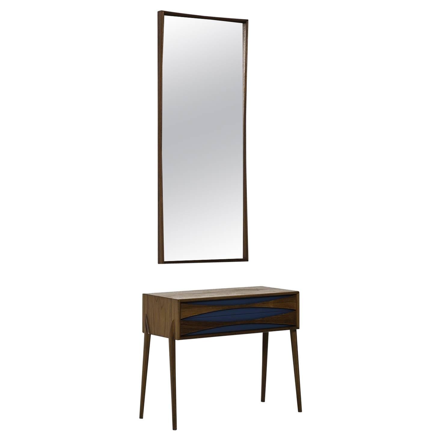 Side Table and Mirror in the Manner of Arne Vodder by Glas and Trä Hovmantorp