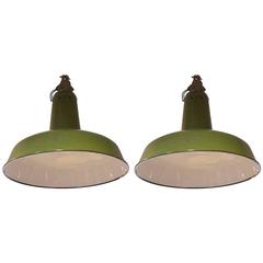 Beautiful Pair of French, 1950s Steel Industrial Lampshades 9