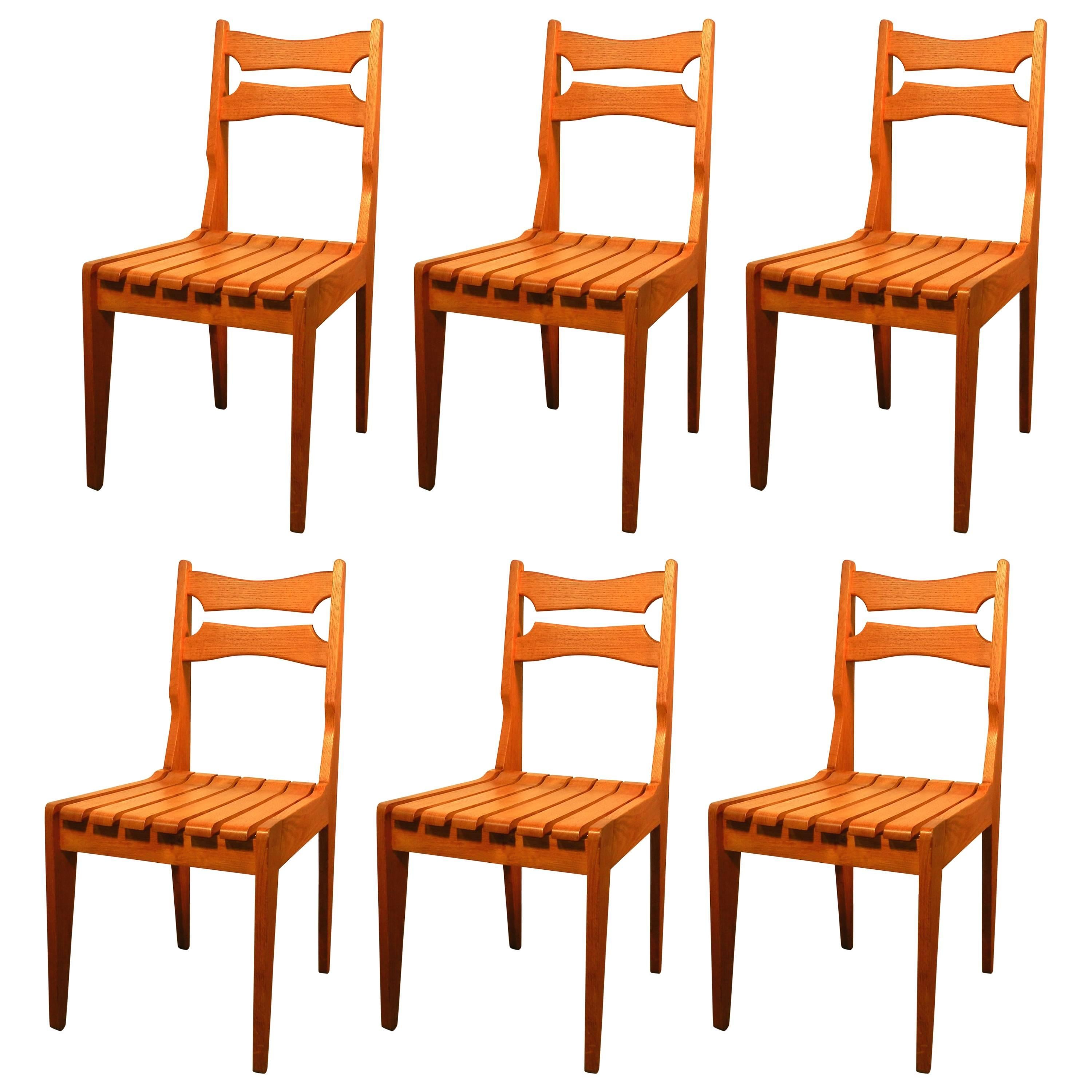 Set of Six Oak Chairs by Guillerme et Chambron for Votre Maison, circa 1960 For Sale