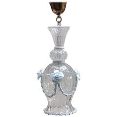 Romantic Murano Glass Pendant Light Decorated with Flowers, circa 1950s
