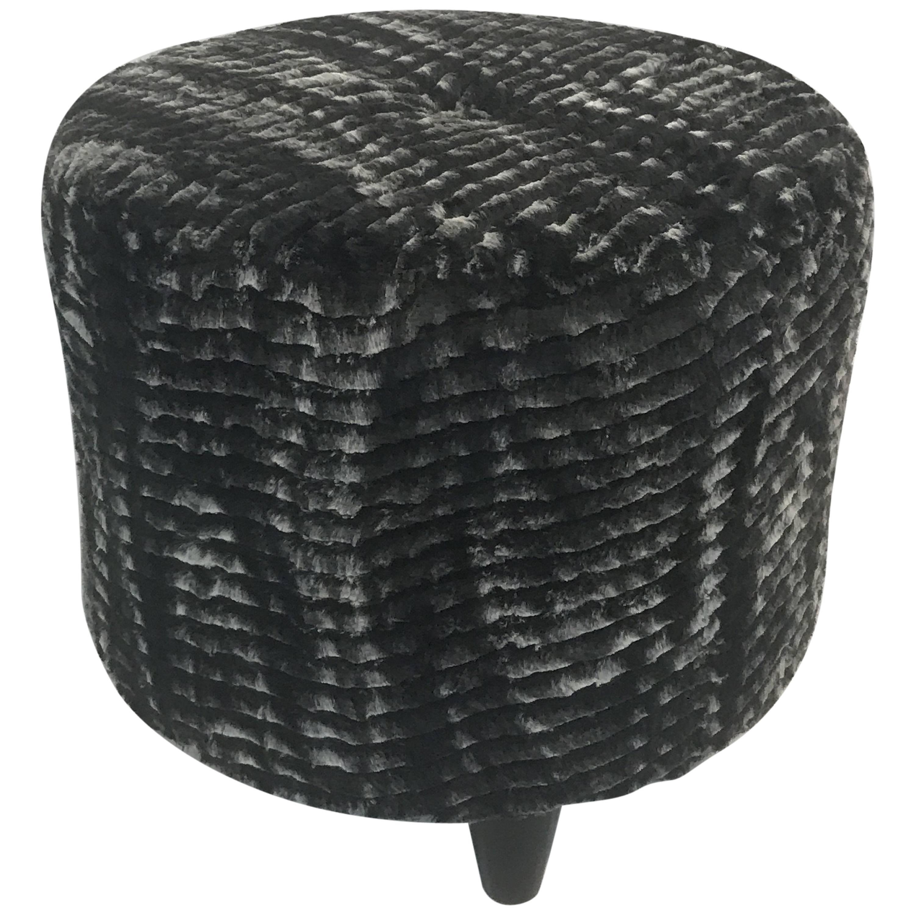 Fantastic Stool in the Style of Jean Royère in a Faux Chinchilla Print Fur For Sale