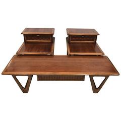 Vintage Pair of Mid-Century End Tables and Coffee Table by Andre Bus for Lane, 1960